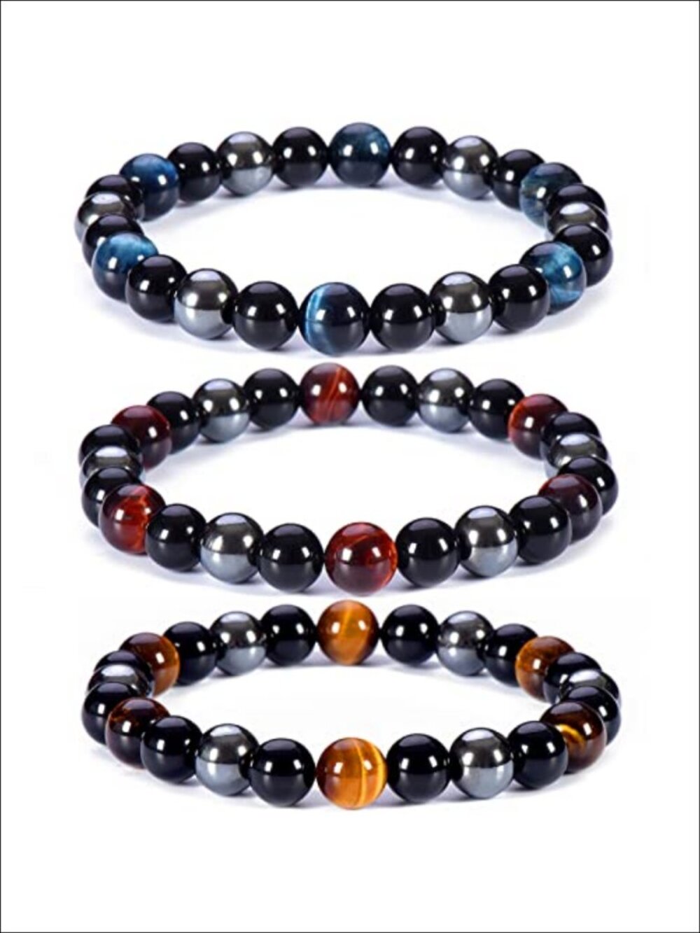 8mm Healing Crystal Beaded Bracelet Set 3pcs Elastic Stretch Protection